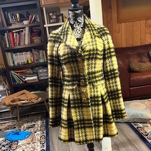 Juicy Couture Wool yellow and Black Plaid Women's Coat